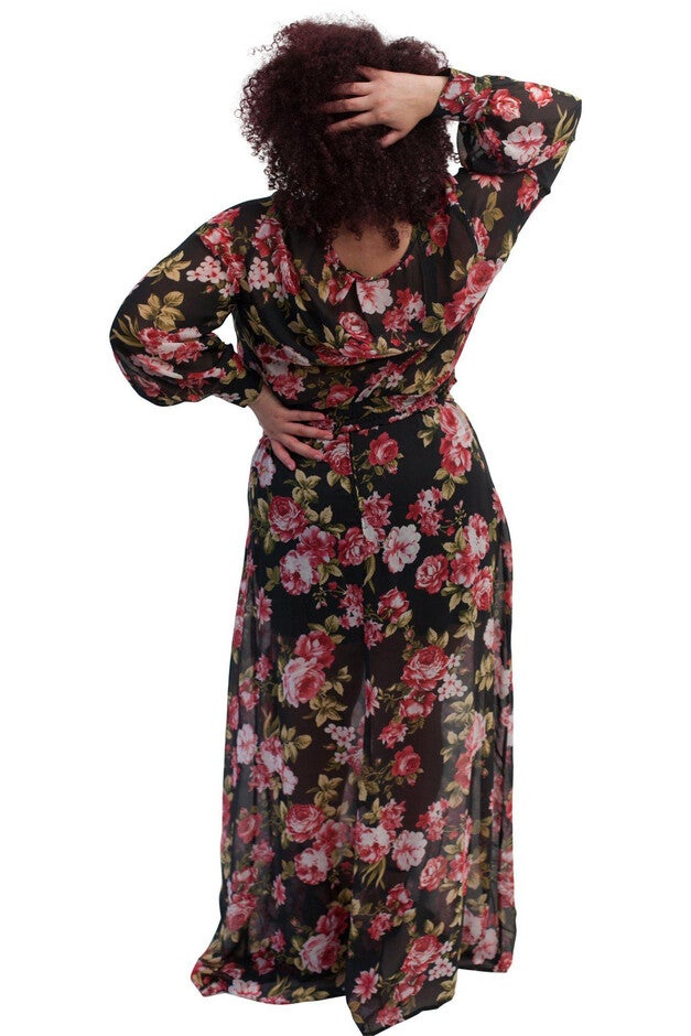 Primrose Chiffon Floral-Print Maxi Skirt, Black with pink green floral print / Black, alternate image number 4