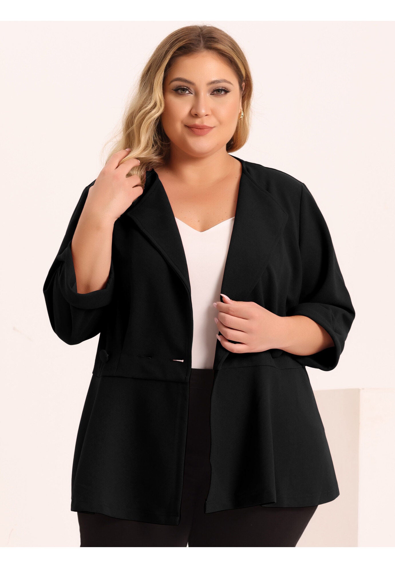 NOTCHED LAPEL PEPLUM JACKET SUIT BLAZER, Black / Black, alternate image number 1