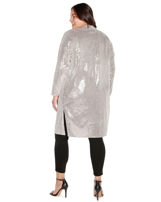 Plus Size Stretch Velvet Sequin Knit Duster, , alternate image number null