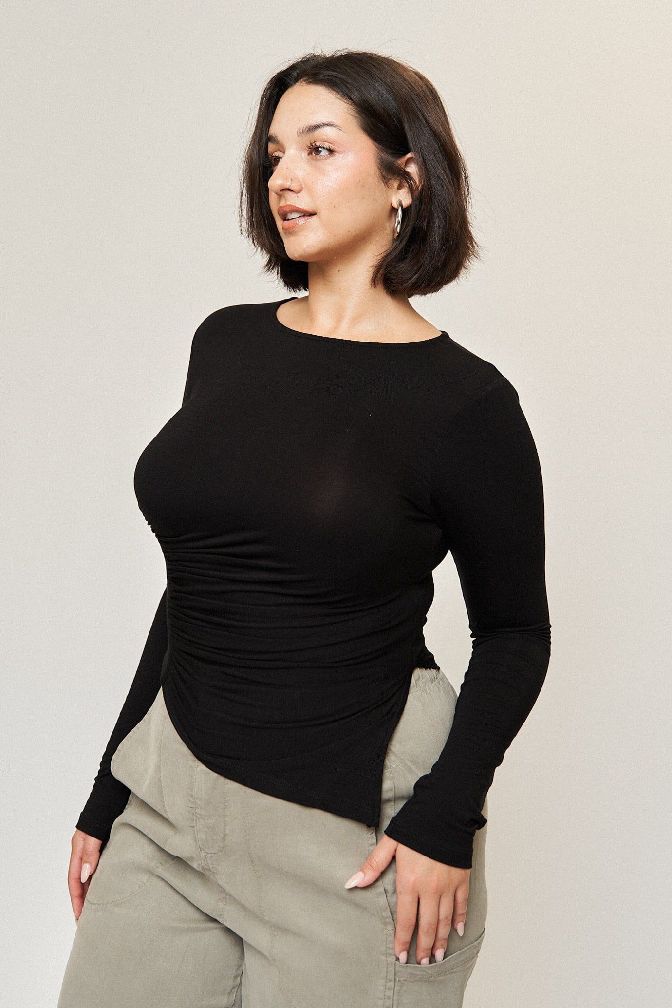 Chloe Asymmetrical Split Top, Black / Black, alternate image number 1