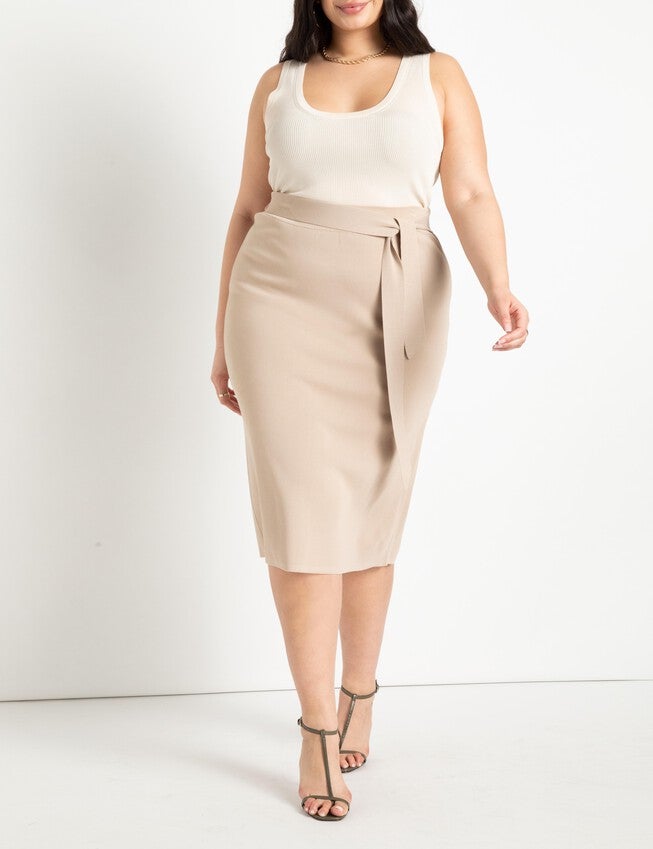 Tie Waist Midi Skirt, Oxford Tan / Ivory, hi-res image number 0