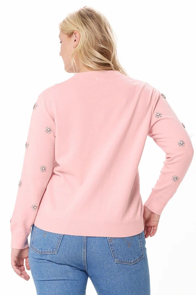 Cotton Cashmere Gem Cardigan, Pink Pearl / Pink, alternate image number 2