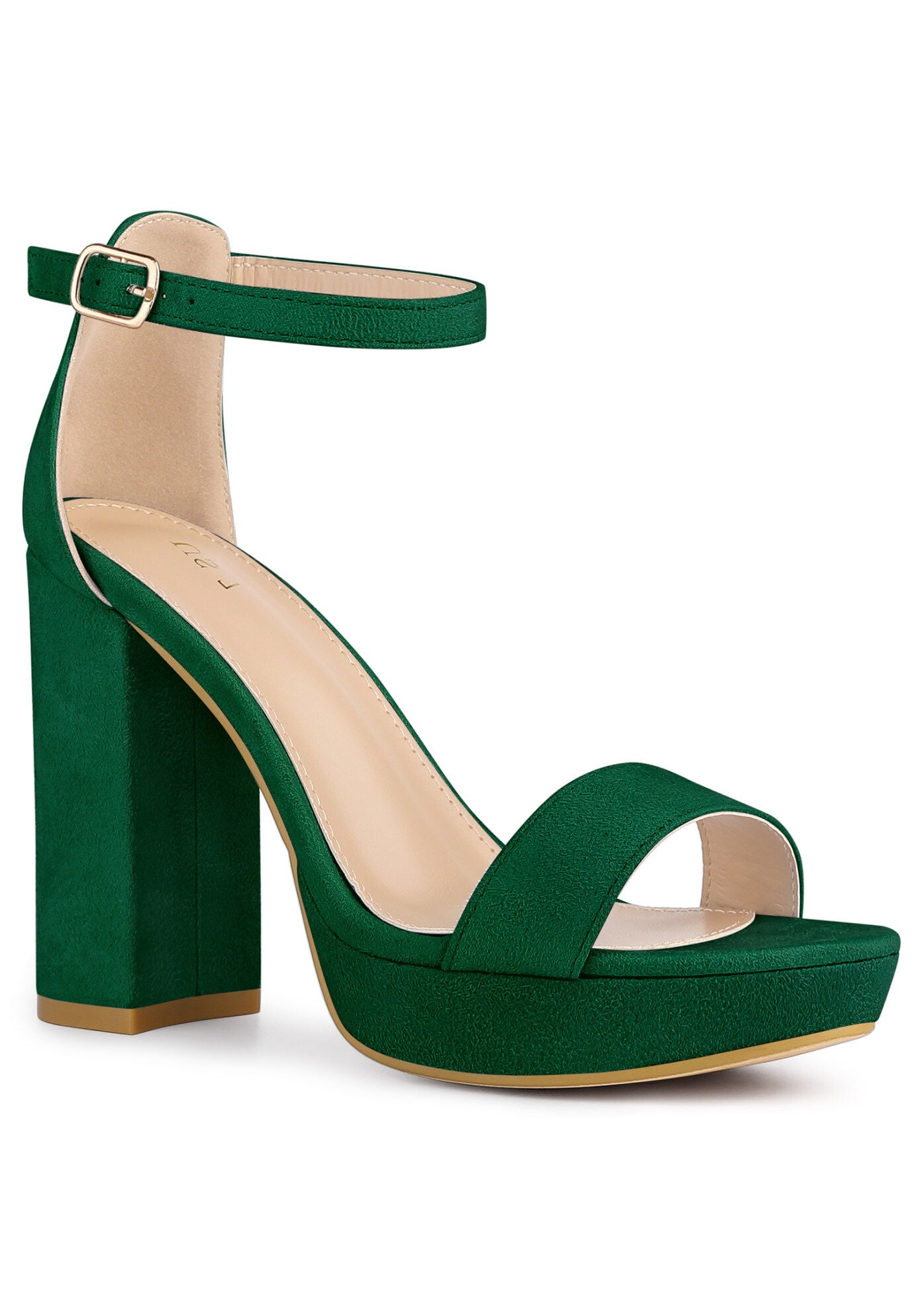 Platform Ankle Buckle Strap Chunky Heel Sandals, Green / Forest Green, hi-res image number 0
