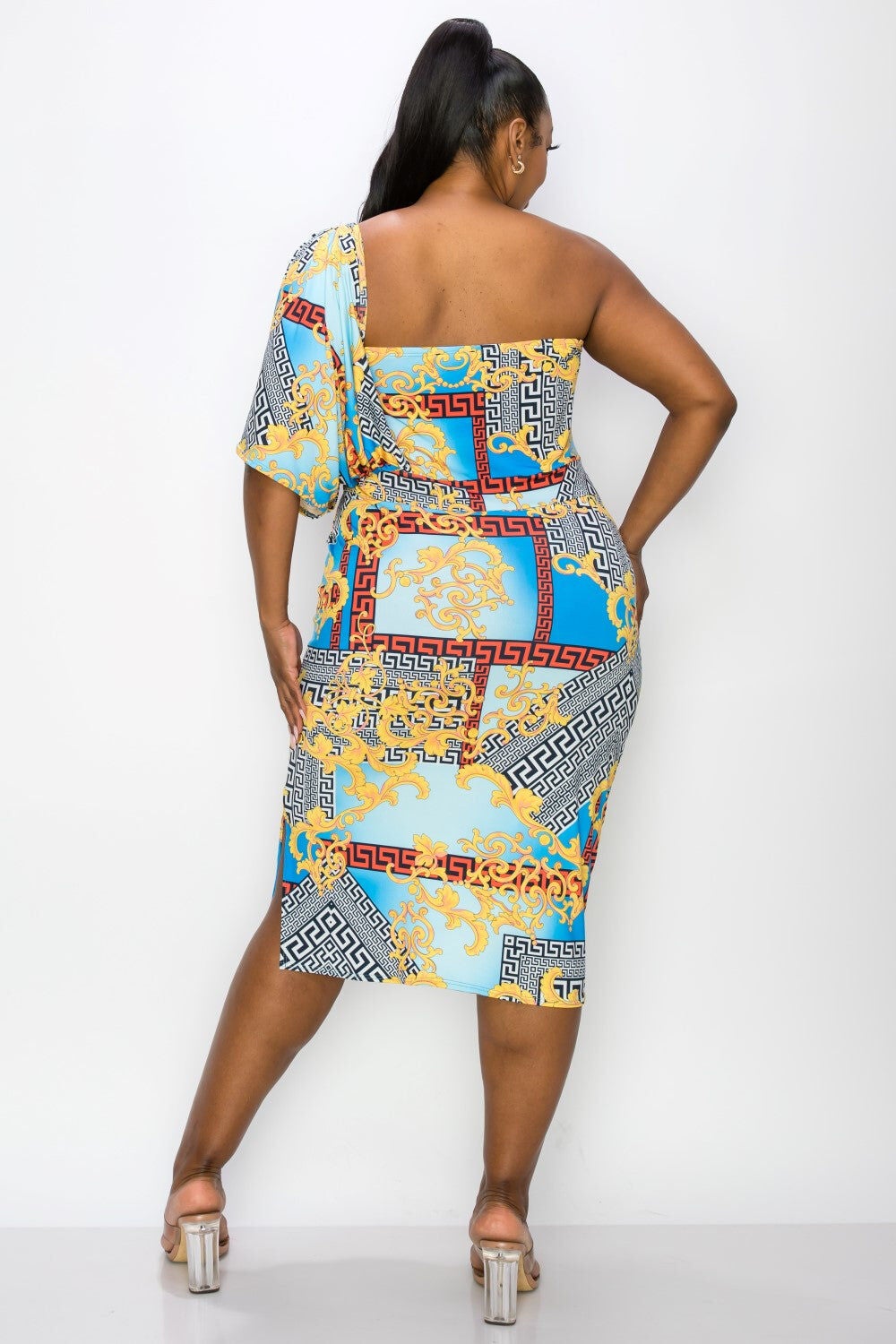 WANDA ONE SHOULDER MIDI DRESS, Blue Royalty / Light Blue, alternate image number 3