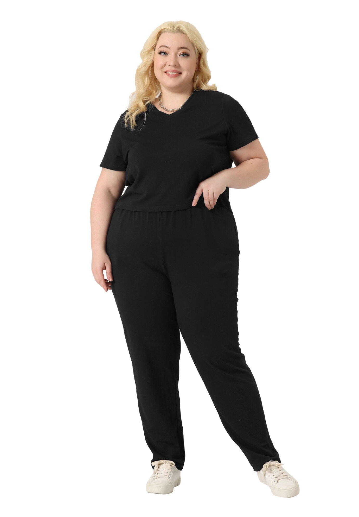 2 Piece Sports Outfit Short Sleeve Sweatshirt with Sweatpants, Black / Black, hi-res image number 0