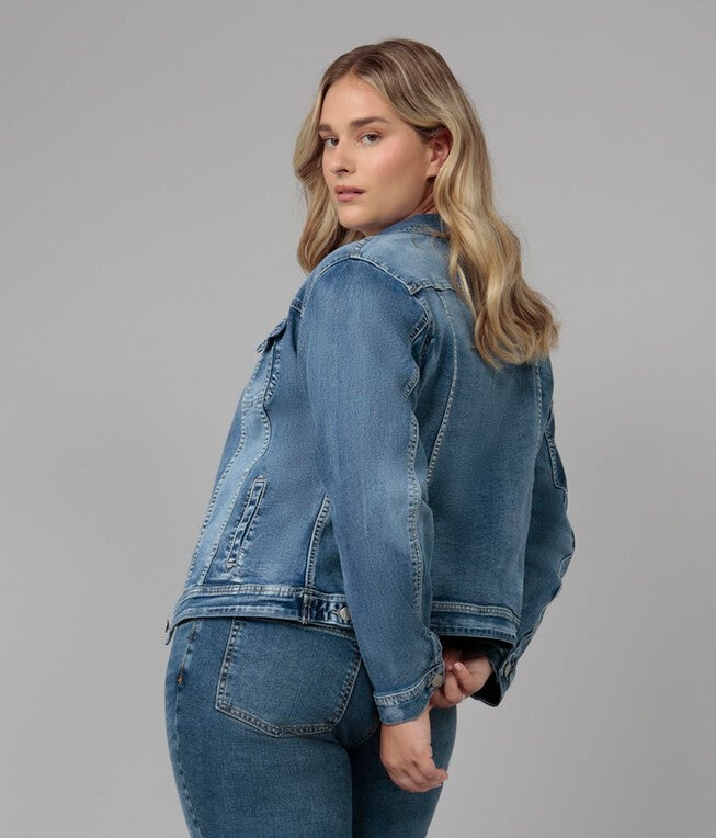 Women's Light Wash Classic Denim Jacket, Light Blue Distressed / Light Wash, alternate image number 1