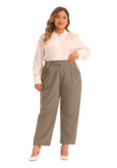 ELASTIC HIGH WAISTED LONG STRAIGHT BUSINESS CASUAL TROUSERS