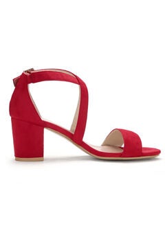 Open Toe Cross Strap Mid Block Heel Sandals