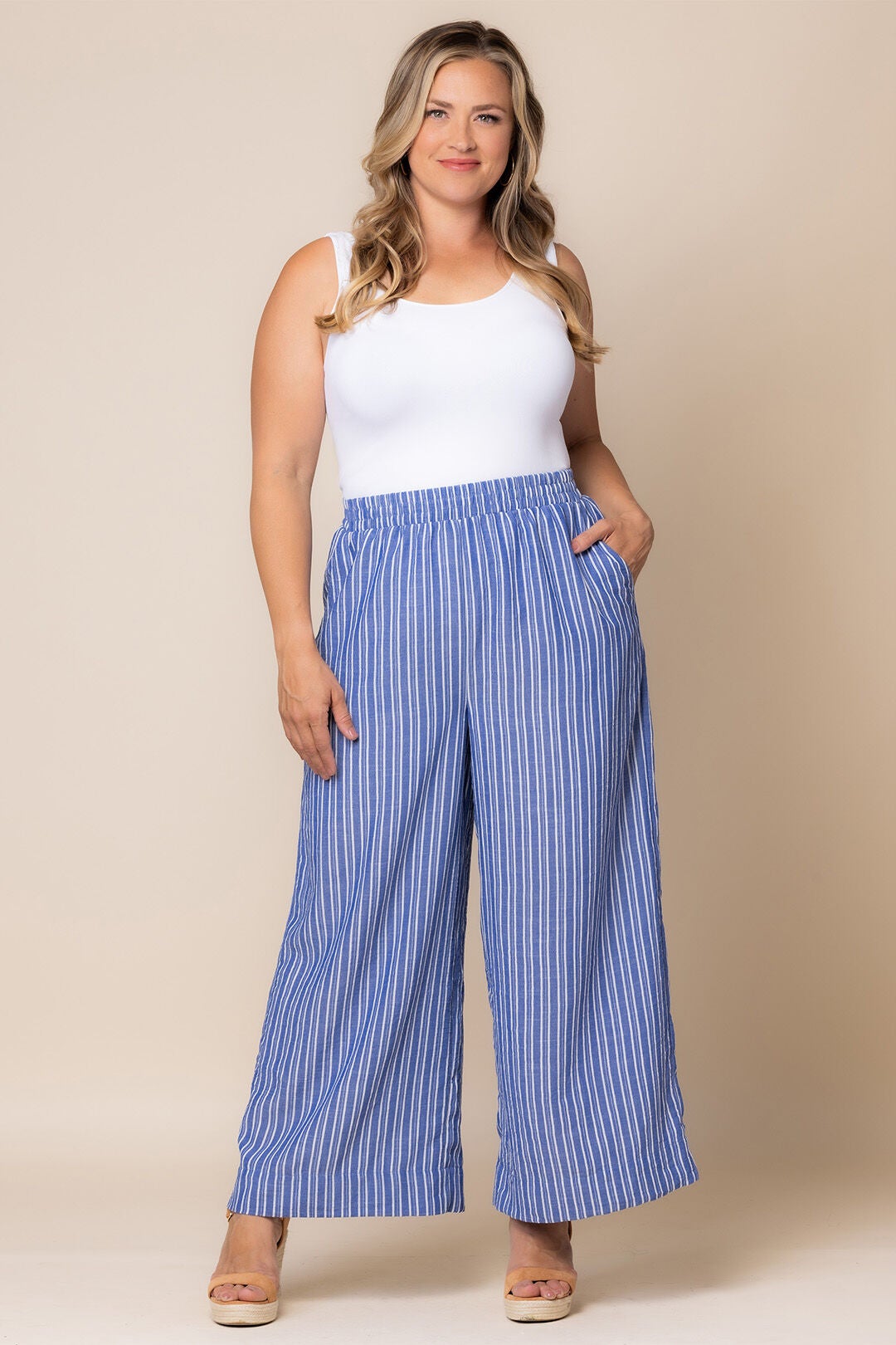 Eva Wide Leg Palazzo Pants, Blue Stripe / Azure Blue, alternate image number 4