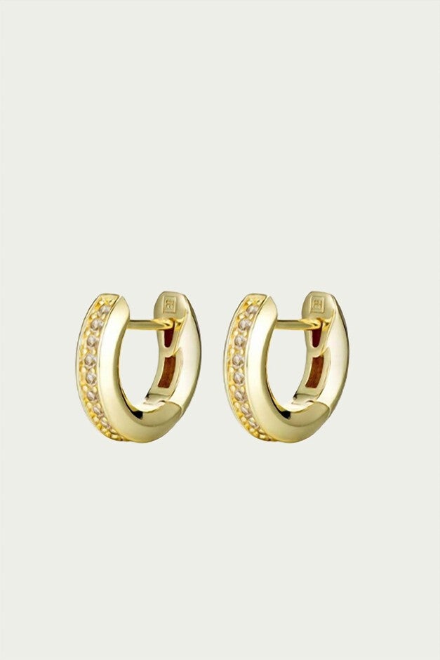 ION HUGGIE HOOP EARRINGS IN GOLD/CLEAR, GoldClear / Gold, hi-res image number null