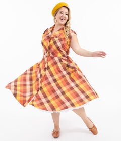 1950s Fall Madras Plaid Shirt Dress
