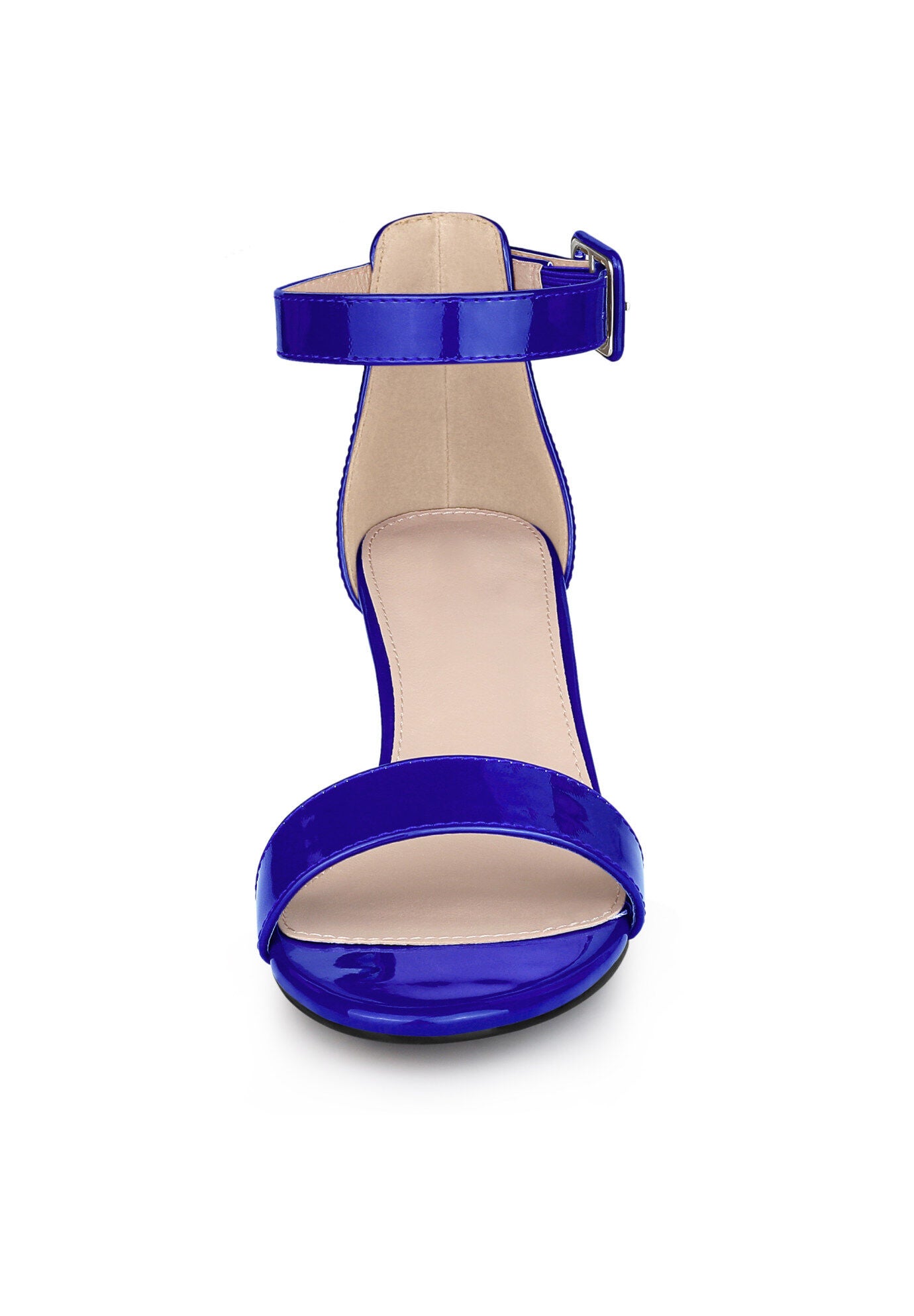 Open Toe Low Block Heel Ankle Strap Sandals, Royal Blue / Royal Blue, alternate image number 1