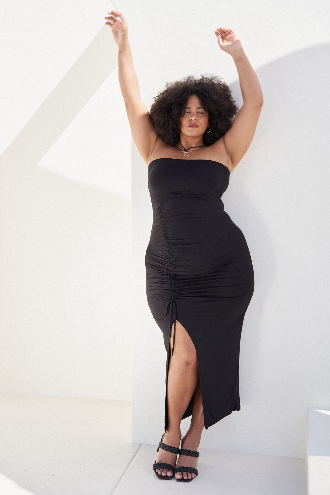 Whitney Ruched Maxi Dress, Black / Black, hi-res image number 0