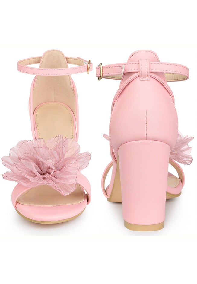 Floral Open Toe Block High Heel Sandals, Light Pink / Pink, alternate image number null