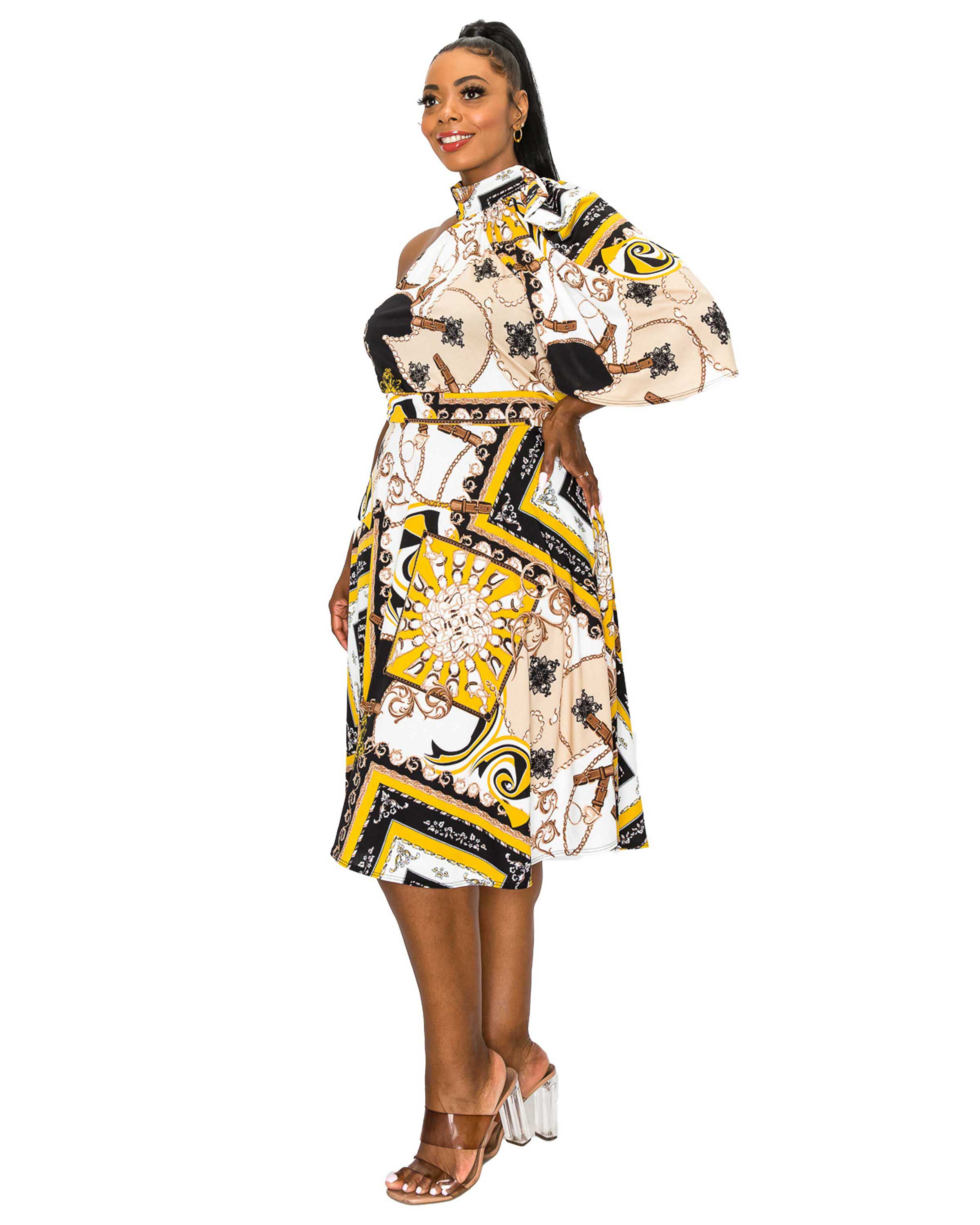 KNOWLES ONE SHOULDER BAROQUE PRINT FLARE, , alternate image number 3