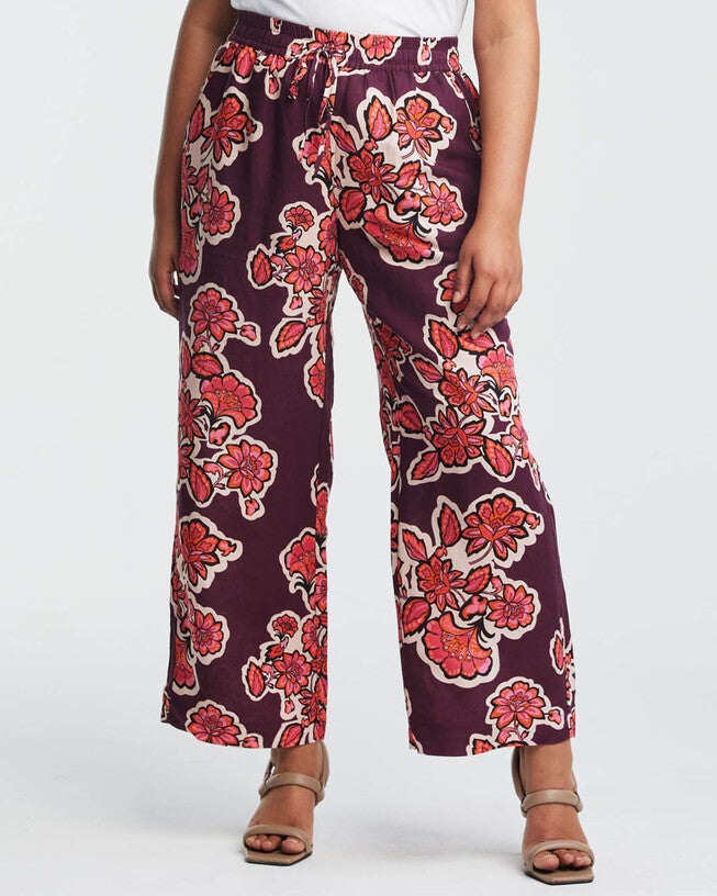Jasmin Linen Blend Floral Tie Pant, RosePlum / Pink, alternate image number null