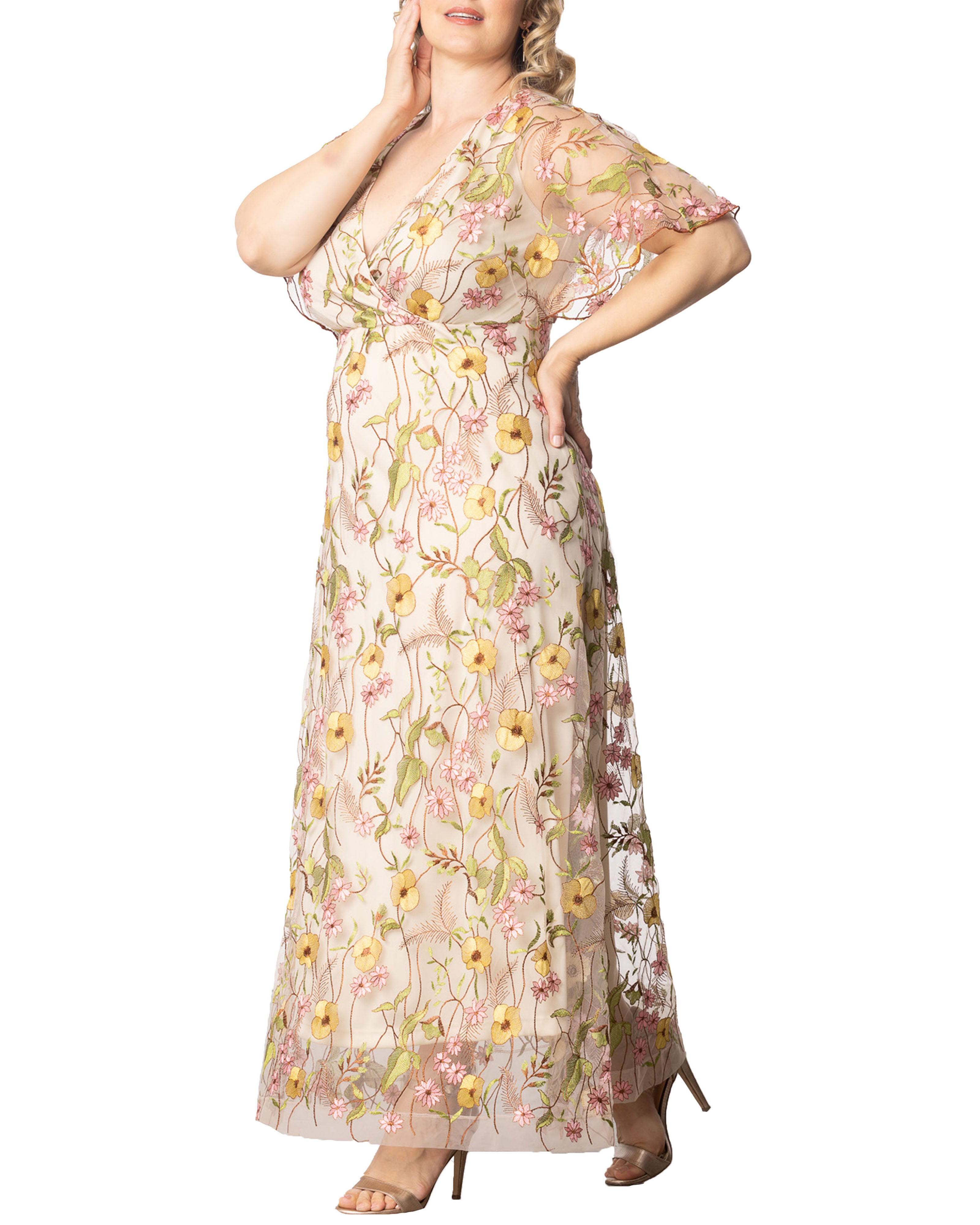 Embroidered Elegance Evening Gown, SUNKISSED GARDEN / Beige, alternate image number 3