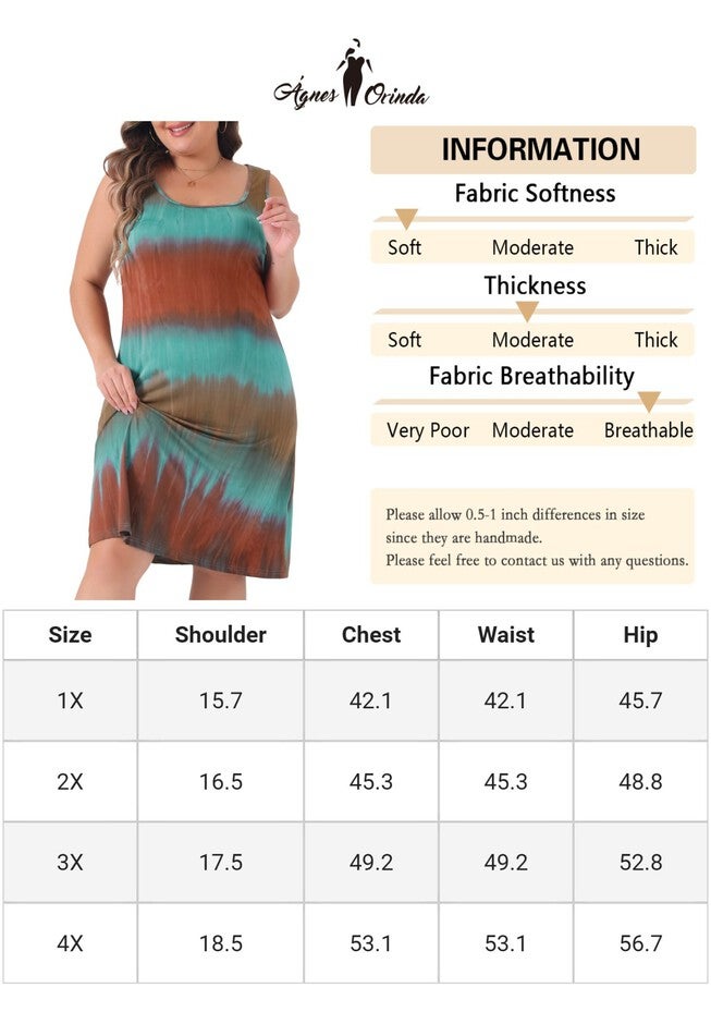 Summer Sleeveless Tie Dye Tank Loose Sundress, Blue Brown / Brown, alternate image number 4