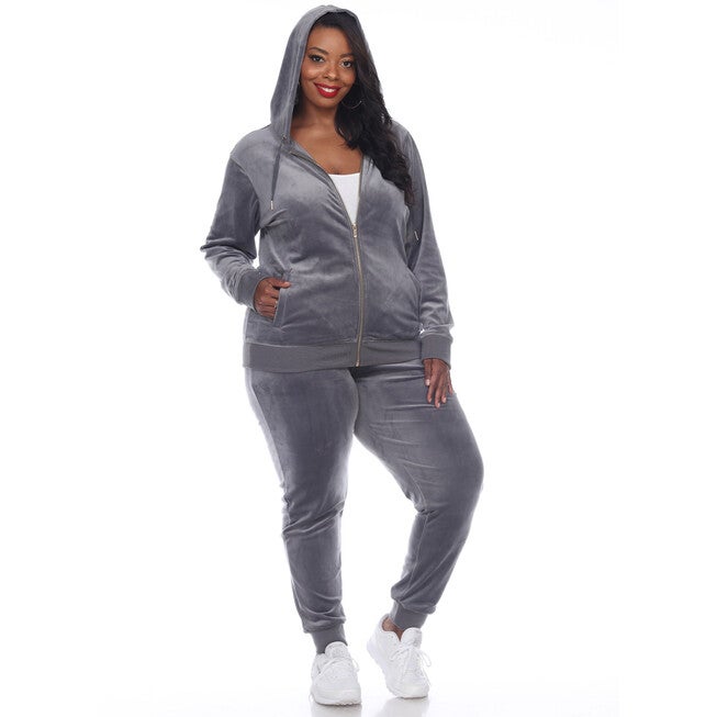 2 Piece Velour Track Suit, Charcoal / Charcoal Grey, alternate image number null