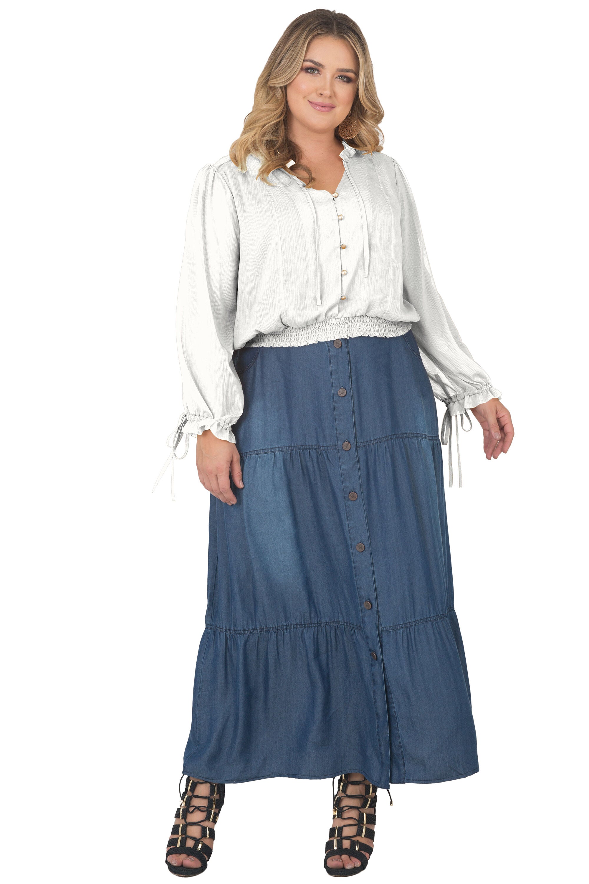 Plus Size Jessica Chiffon Tie-Neck Long Sleeve Prairie Top, , alternate image number 8