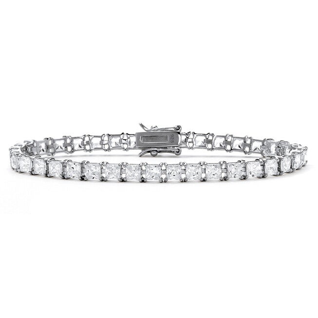 13.32 TCW Princess-Cut Cubic Zirconia .925 Sterling Silver Tennis Bracelet, White / White, hi-res image number 0