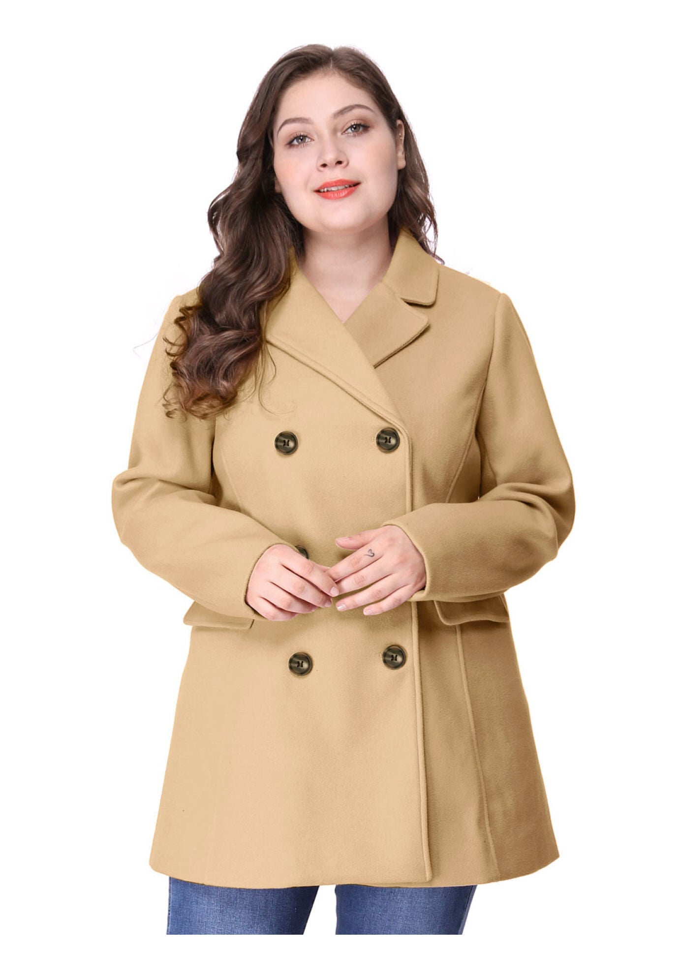 NOTCHED LAPEL DOUBLE BREASTED COAT, Brown / Brown, alternate image number 1