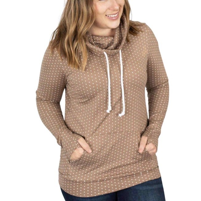 CLOUD COWL NECK MINI DOT SWEATSHIRT IN MOCHA, , alternate image number 2