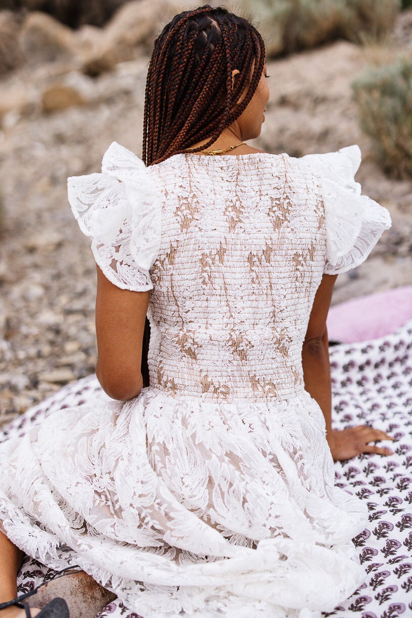 Hattie Dress, White Lace / White, alternate image number 2