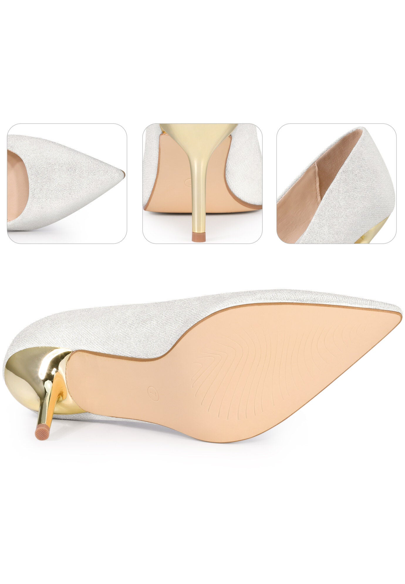 Pointed Toe Stiletto Slip on Pumps Wedding Dress Shoes, White / White, alternate image number 1