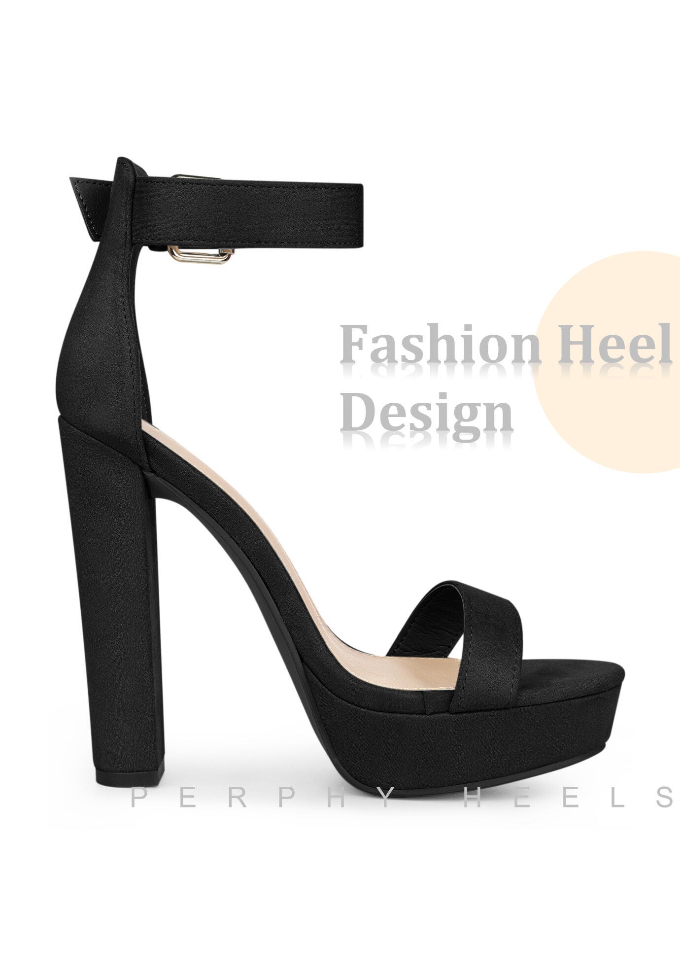 Platform High Heel Ankle Strap Chunky Heels Sandals, Black / Black, alternate image number 3