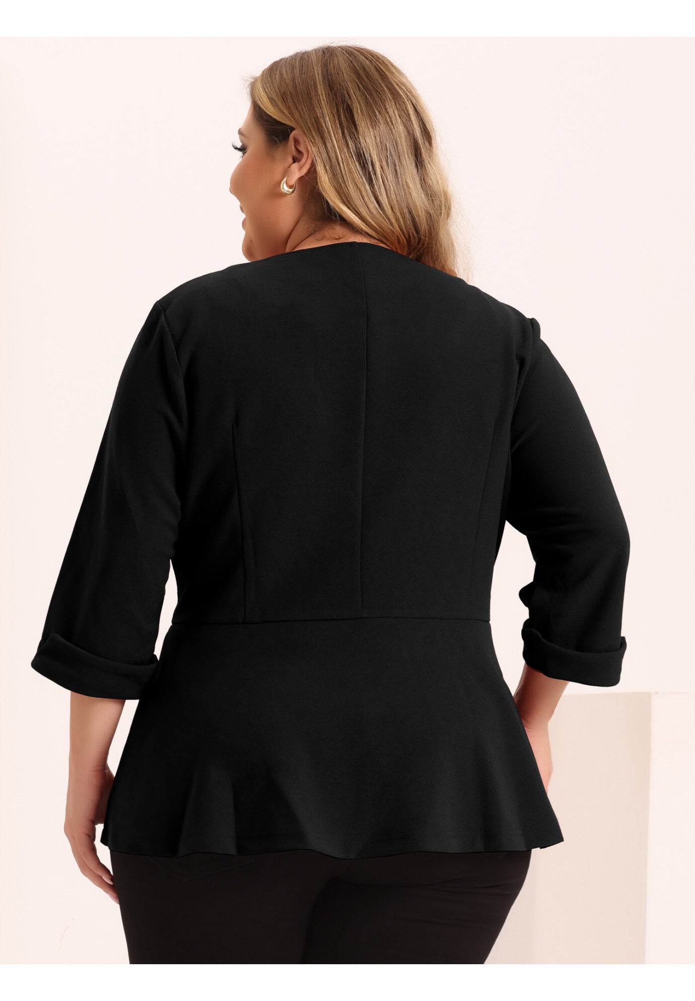 NOTCHED LAPEL PEPLUM JACKET SUIT BLAZER, Black / Black, alternate image number 3