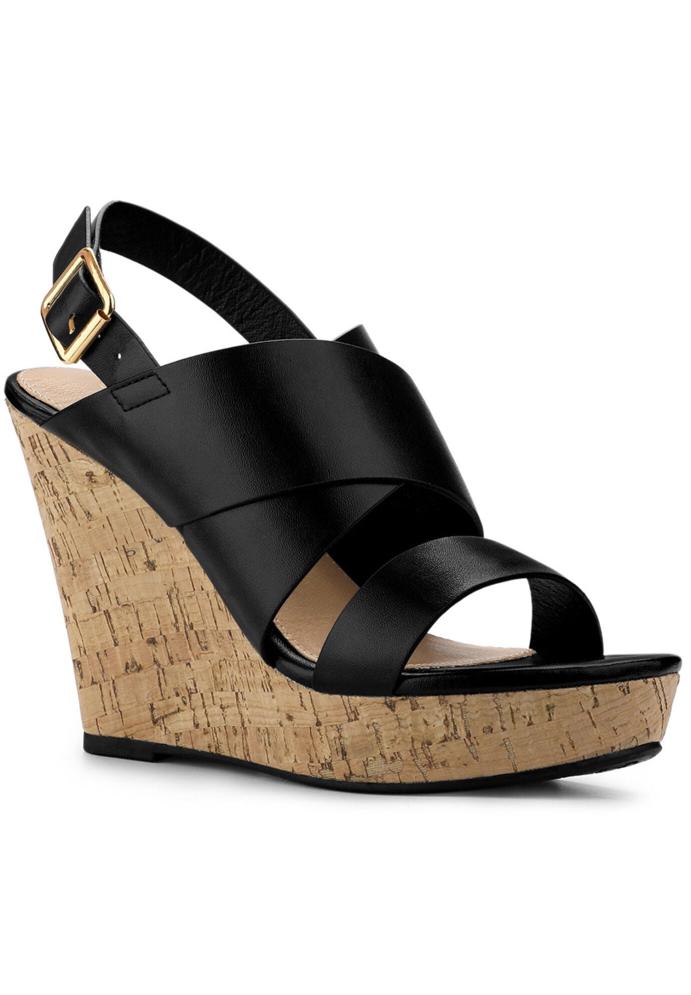 Wood Wedges Platform Wedge Sandals, Black / Black, hi-res image number 0