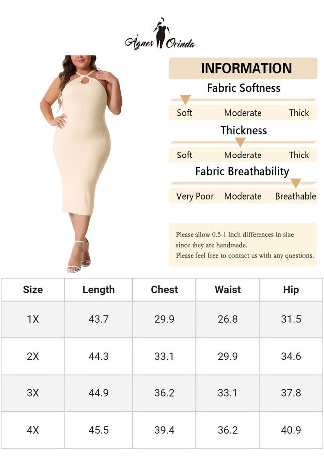 Twist Front Halter Neck Ribbed Sleeveless Bodycon Midi Sweater Dress, Beige / Beige, alternate image number 4