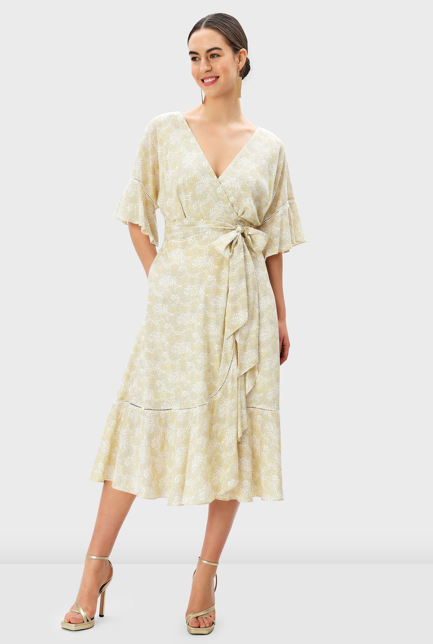 Graphic Floral Print Modal Ruffle Flounce Wrap Dress, , alternate image number 6