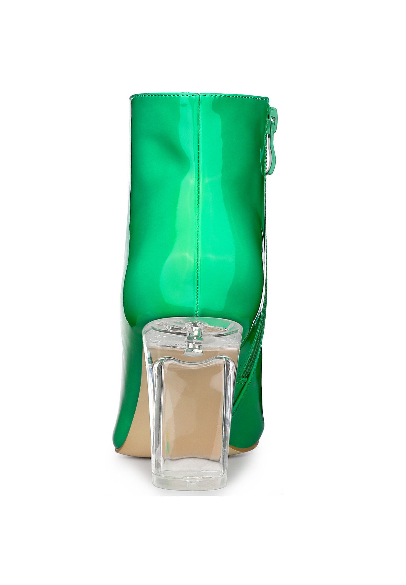 CLEAR HEEL POINTY TOE ANKLE BOOTS, Grass Green / Kelly Green, alternate image number 2
