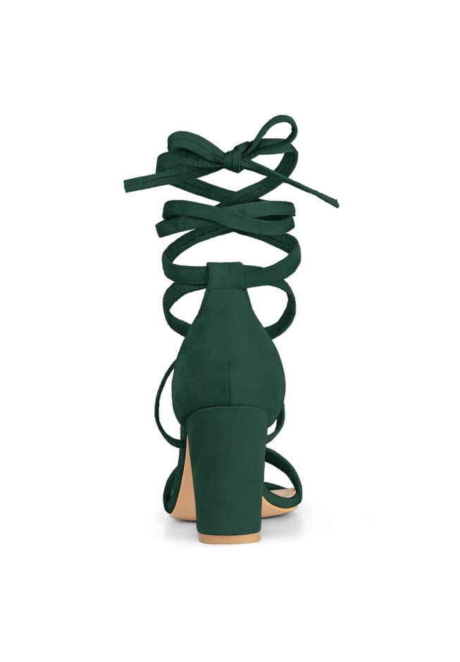 Strappy Chunky High Heels Lace Up Heels Sandals, Green / Forest Green, alternate image number 2