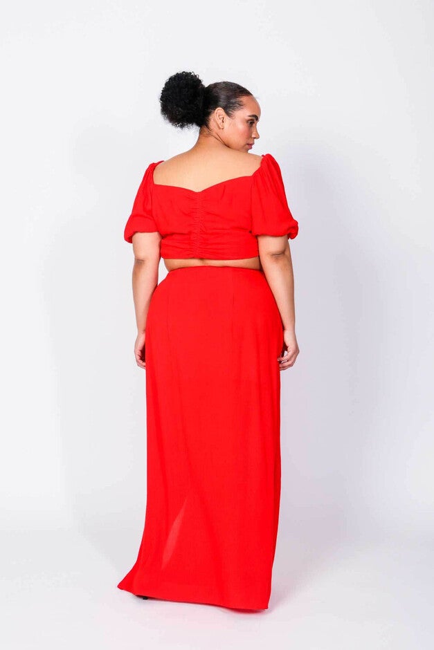 Rene Angela Crop Top and Skirt Two Piece Set, Fiery Red / Red, alternate image number 2