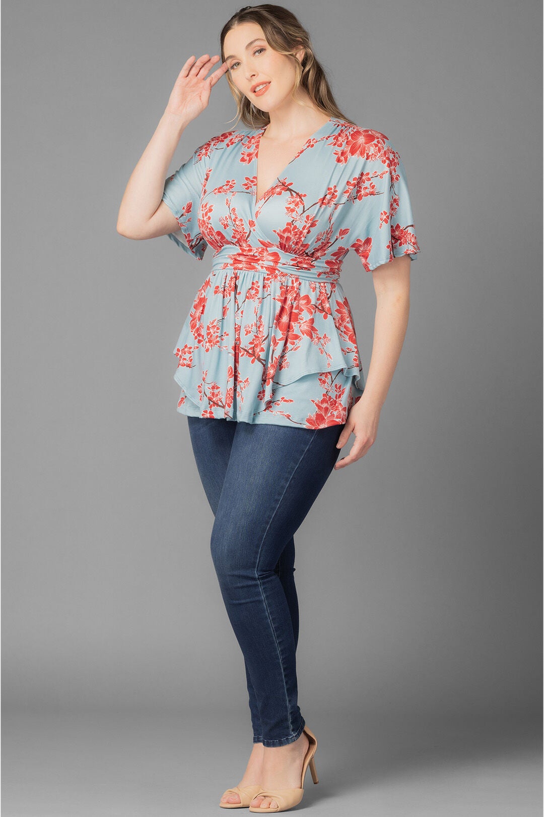 Encore Print Top, Cherry Blossom Print / Azure Blue, alternate image number 4