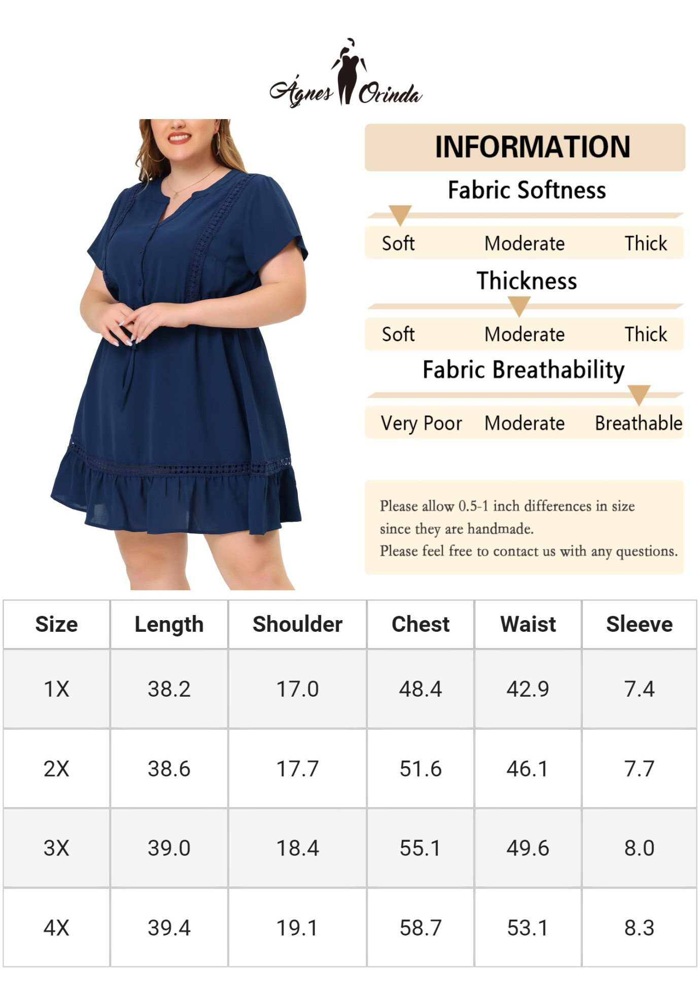 Button V Neck Summer Midi Ruffle A Line Swing Dress, Navy Blue / Navy, alternate image number 4