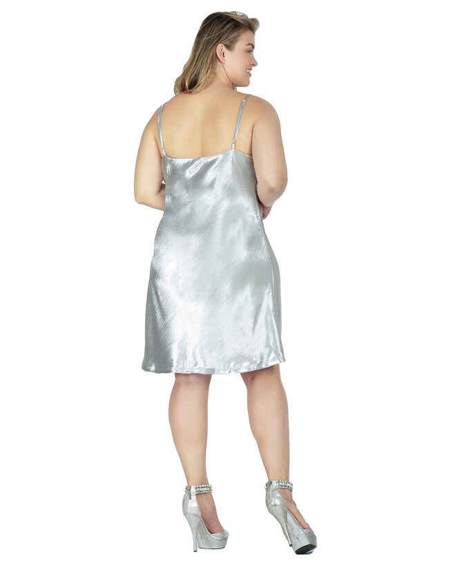 Astra Women's Cowl Neck Crinkle Satin Mini Dress, Silver / Silver, alternate image number 4