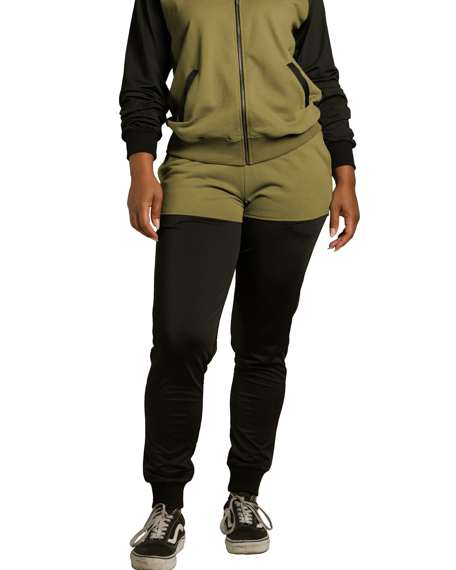 Billie Women&#39;s Plus Size Contrast Blocked Jogger, Light Olive / Olive Green, alternate image number 2