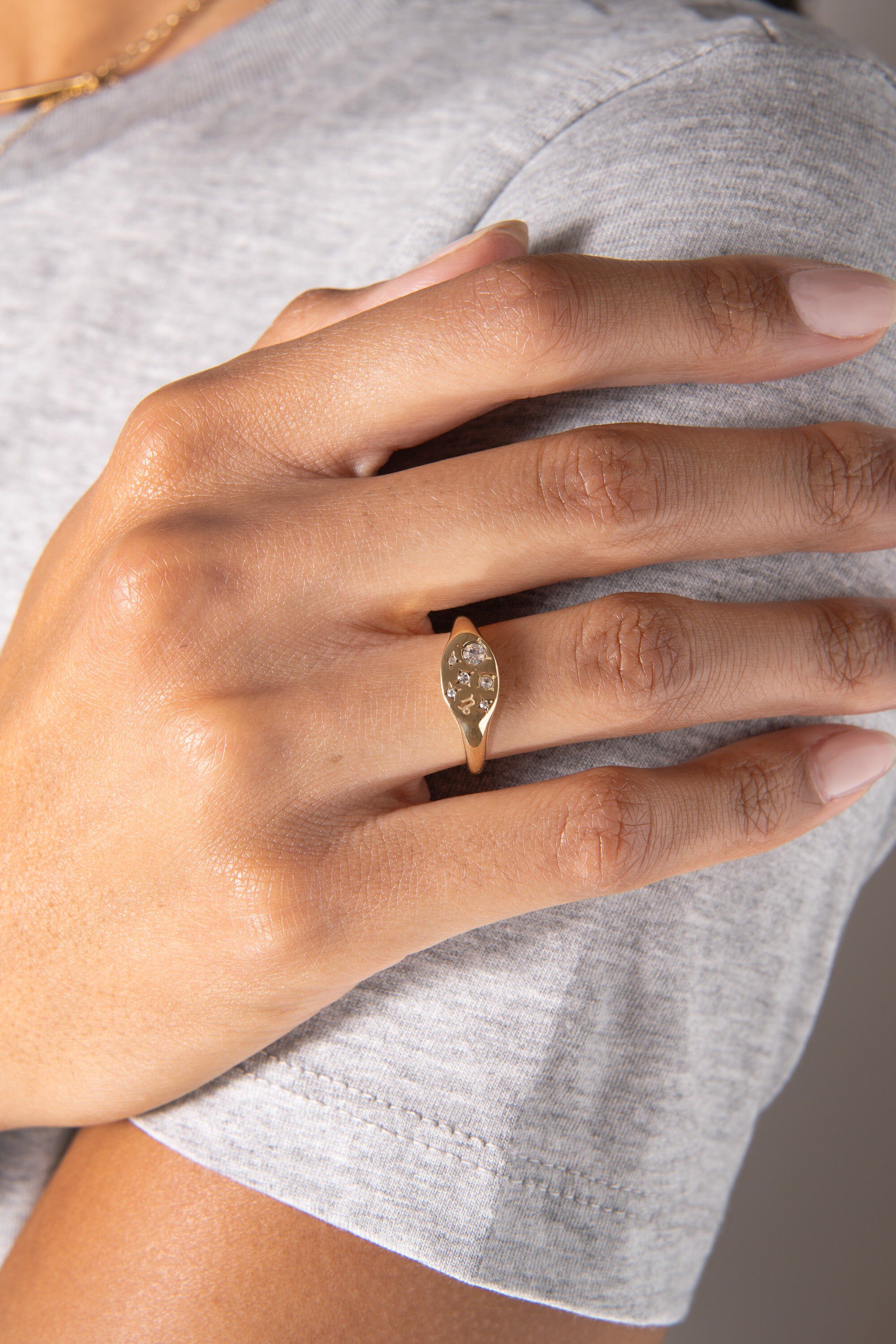 Capricorn Zodiac Ring, Gold  Aquarius / Gold, alternate image number 2