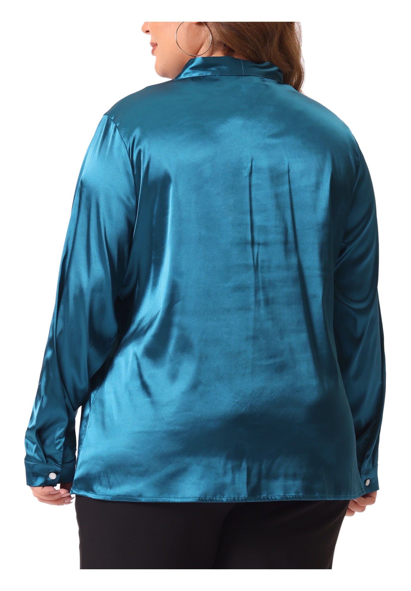 Tie Neck Satin Top Blouse, Peacock Blue / Teal, alternate image number 3