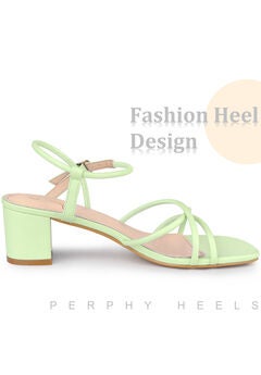 Strappy Heels Square Toe Slingback Chunky Heel Sandals