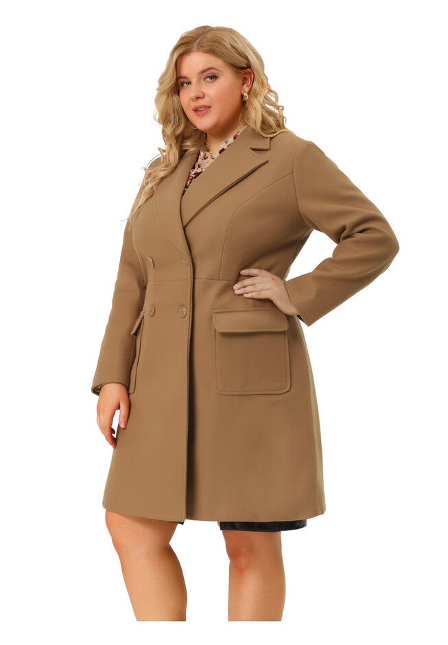 NOTCH LAPEL DOUBLE BREASTED PEA TRENCH COAT, Camel / Brown, alternate image number 2
