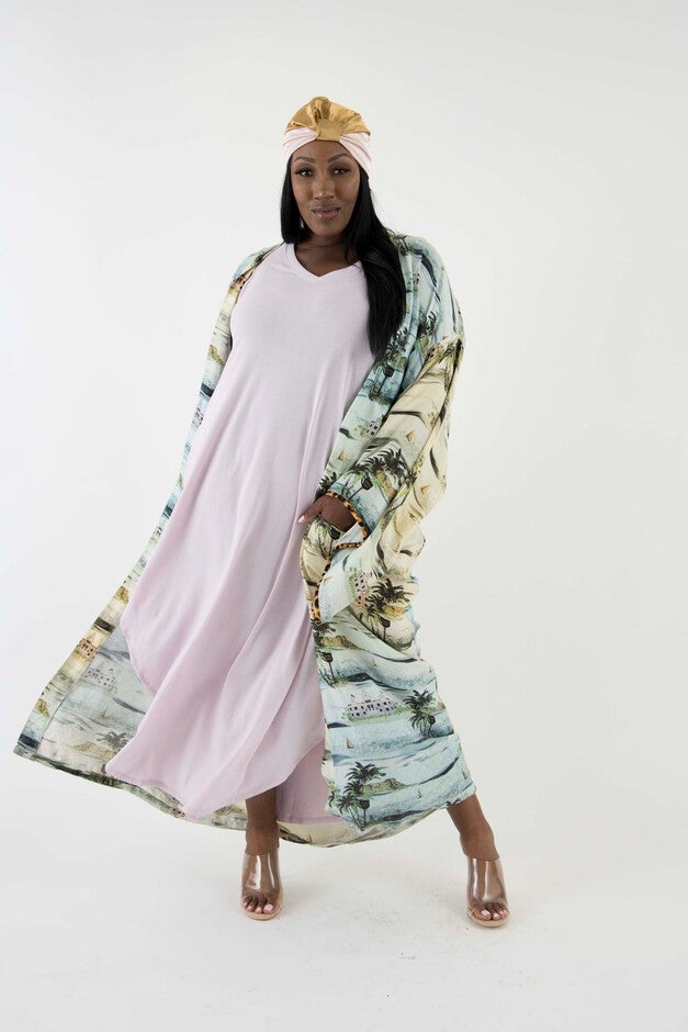 The Beach Scene Silk Twill Kimono, , alternate image number null