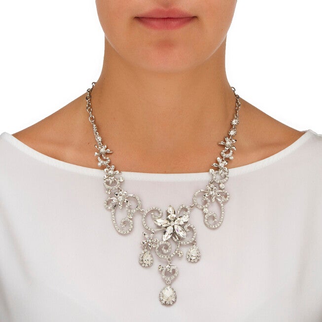 Swirl and Flower Crystal Necklace and Earrings 2-Piece Set Platinum-Plated, , alternate image number 7