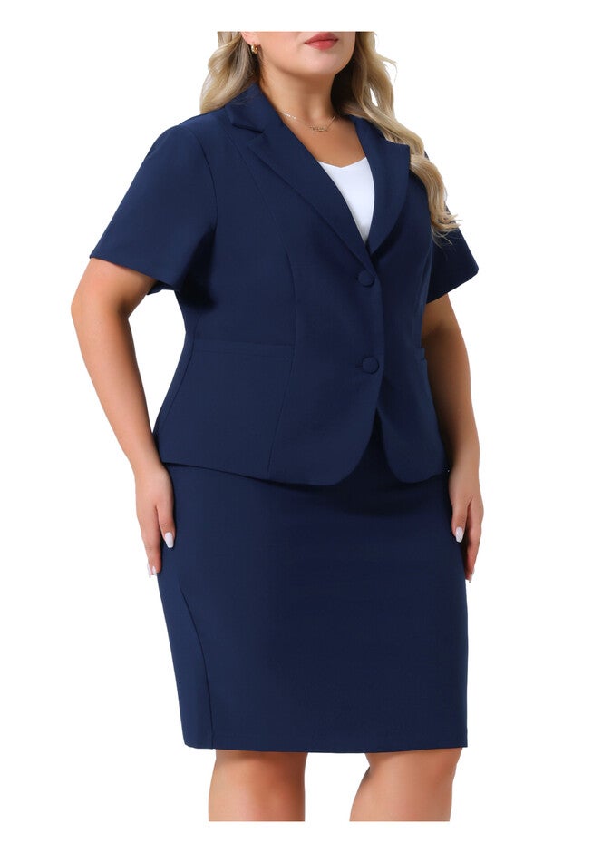 Business Skirt Suit Work Blazer with Pencil Skirt Set, Navy Blue / Navy, alternate image number 1