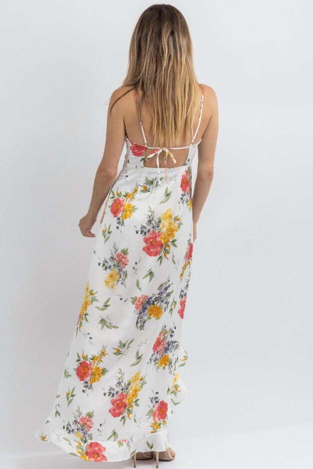 CHLOE MULTIFLORAL SLIT MIDI DRESS IN WHITE, , alternate image number null