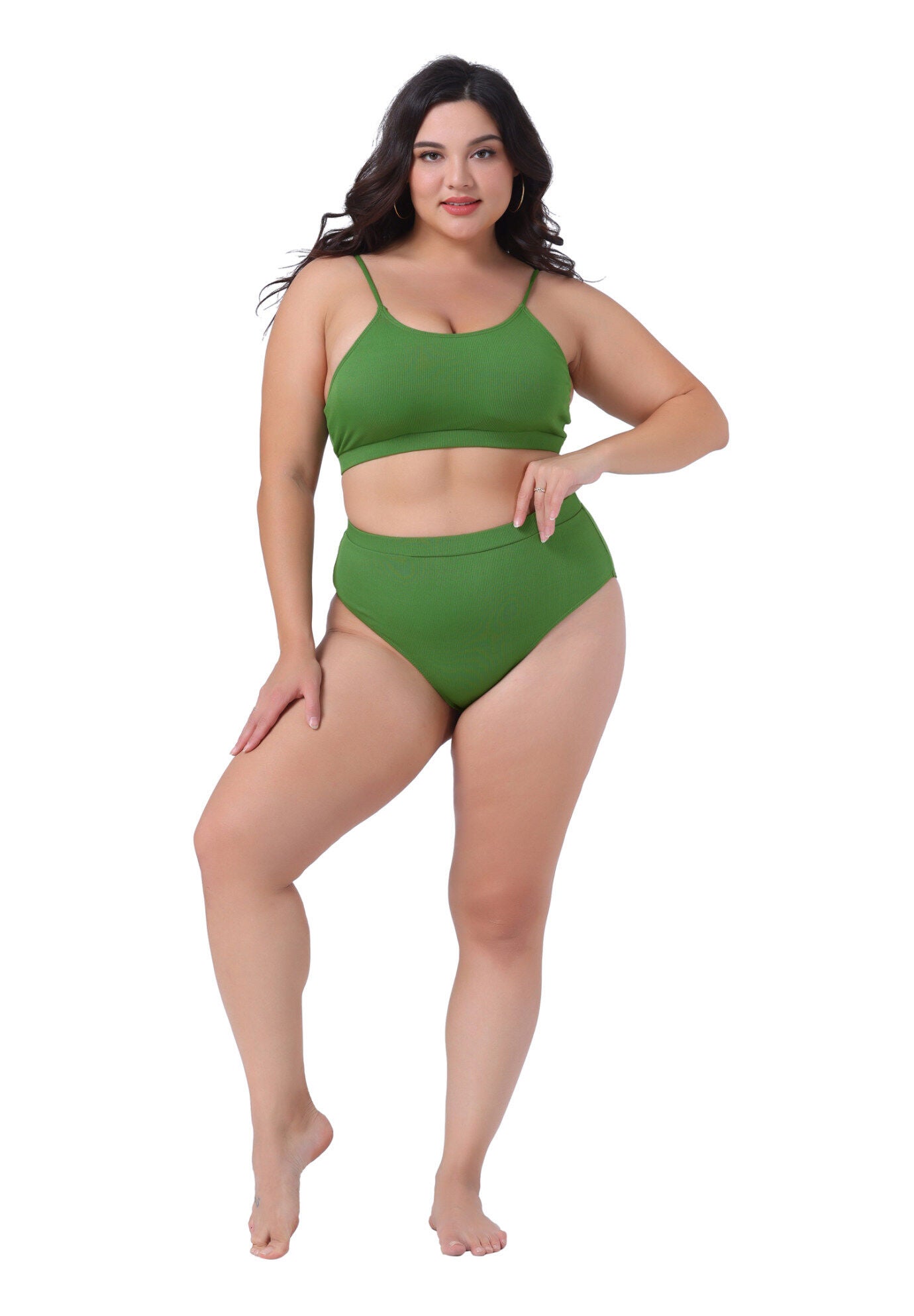 Two Piece Swimsuit Scoop Neck Bikini Bandeau, Green / Forest Green, hi-res image number 0